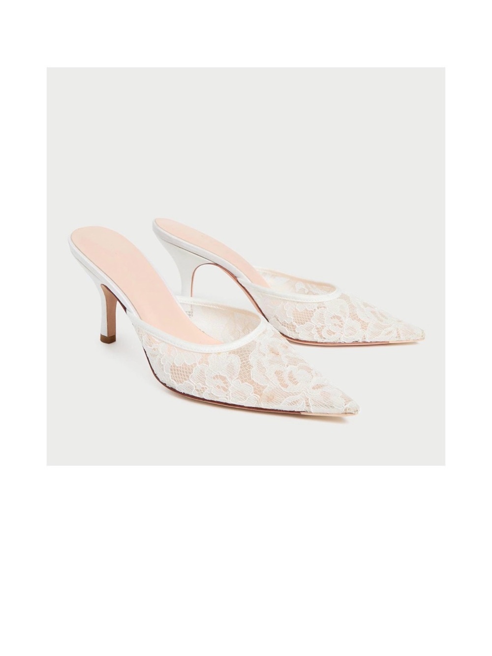 Lace Pointed-Toe Slingback Heels in White Lace
